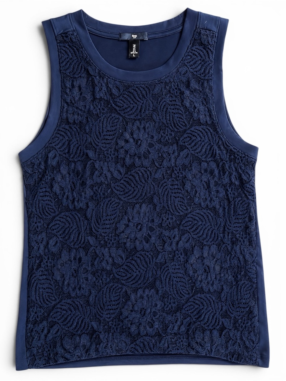 GAP Navy Blue Floral Lace Tank Top Size S Sleeveless Knit Blouse Layering Shell
